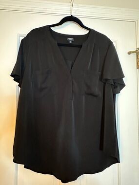 torrid Black V-Neck Layered Flutter Sleeve Blouse